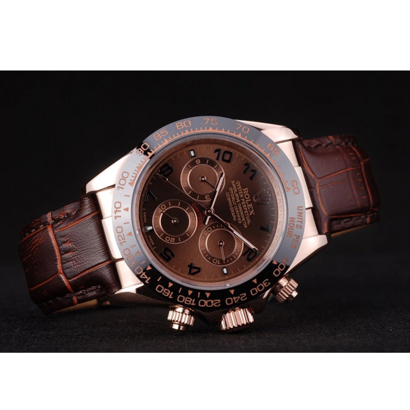 AAA replica watch Gold Brown Daytona Brown Strap Case Leather Dial Rose Rolex 0630